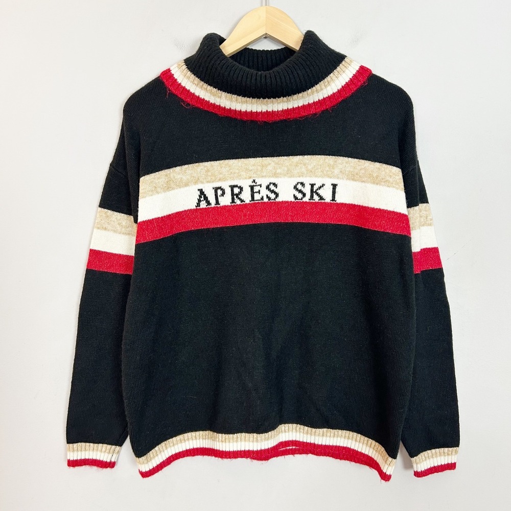 Lou & Grey Sweater Black Apres Ski Striped Turtleneck Size Medium Women